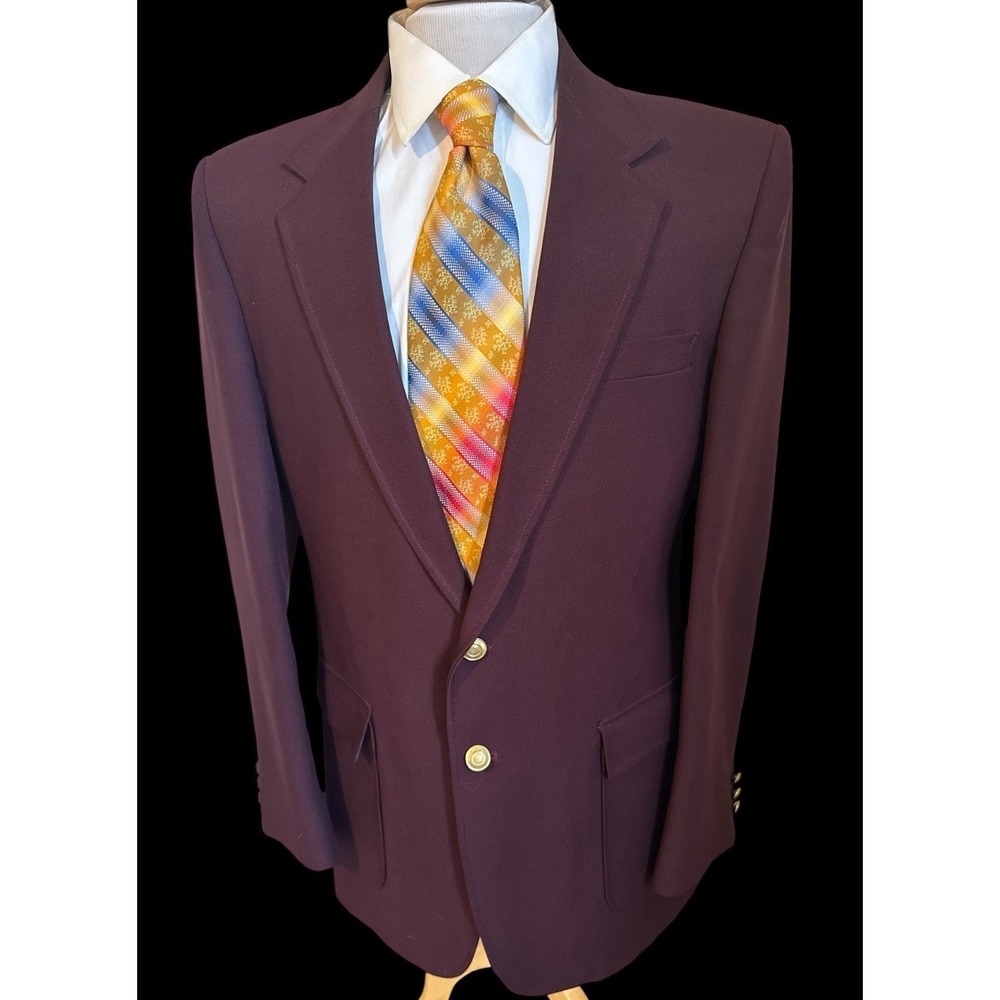 VTG Sears Perma-Prest Classic Collection Maroon Blazer 42L Gold Buttons Jacket